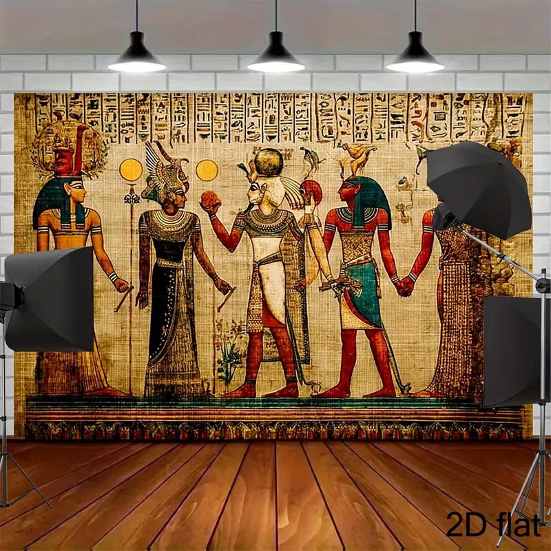 

2D Egyptian Themed Backdrop - Vintage Papyrus Gods & Pharaoh Photography Background for Cultural Events 47.2x31.5inch/120*80cm