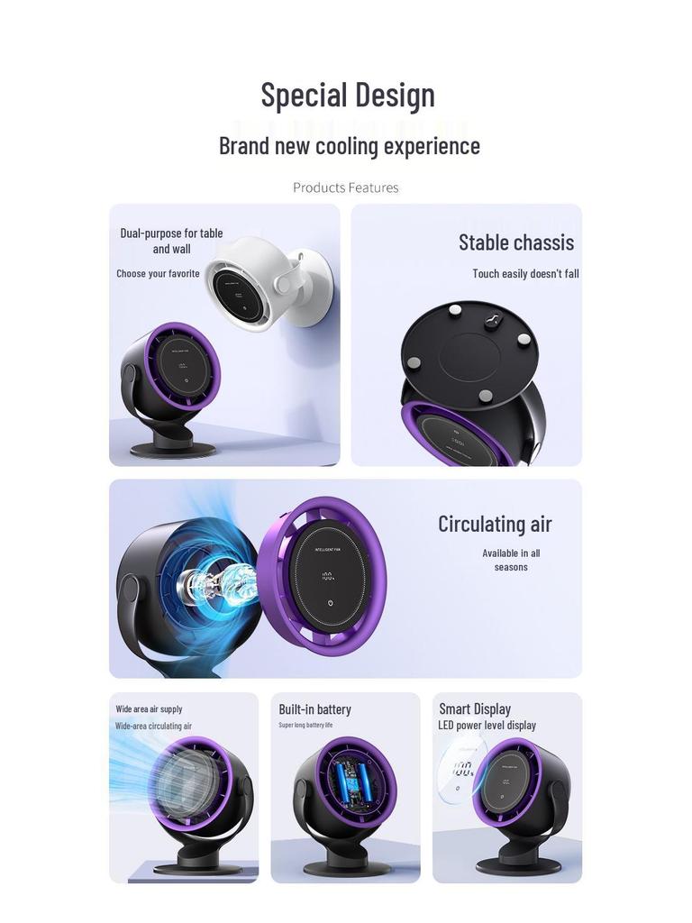 High-Speed Bladeless USB Charging Desktop & Wall-Mounted Silent Fan
