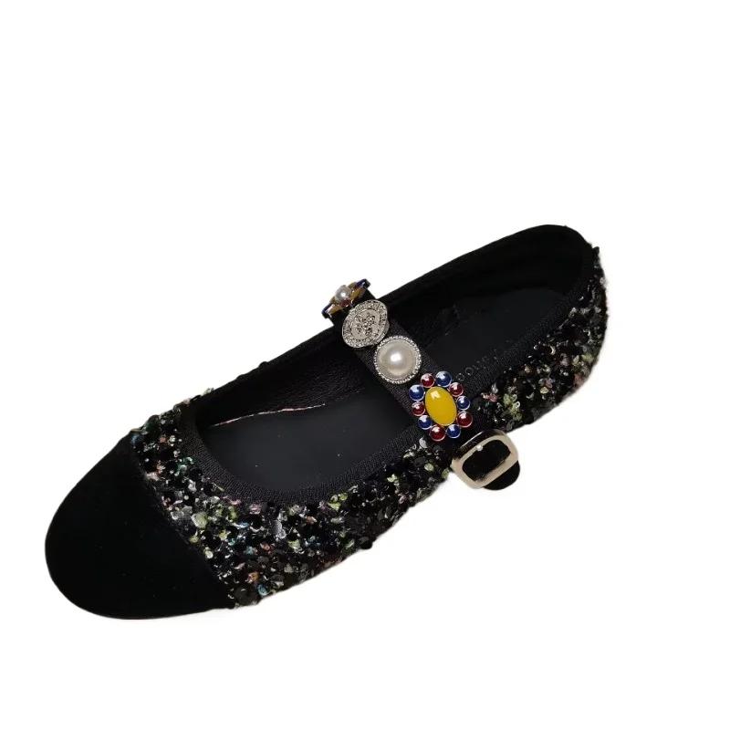 Fashion Women's Shoes 2025 Hot Sale Buckle Strap Women's Flats Fashion String Bead Casual Flat Shoes New Round Toe Flat Low Heelszapatos