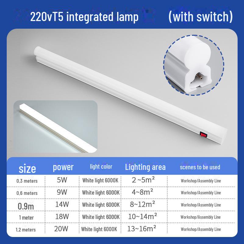 T8 Workbench Assembly Line with Integrated T5 Switch, LED Cover, High Brightness 1.2m Strip Light for Car Wash