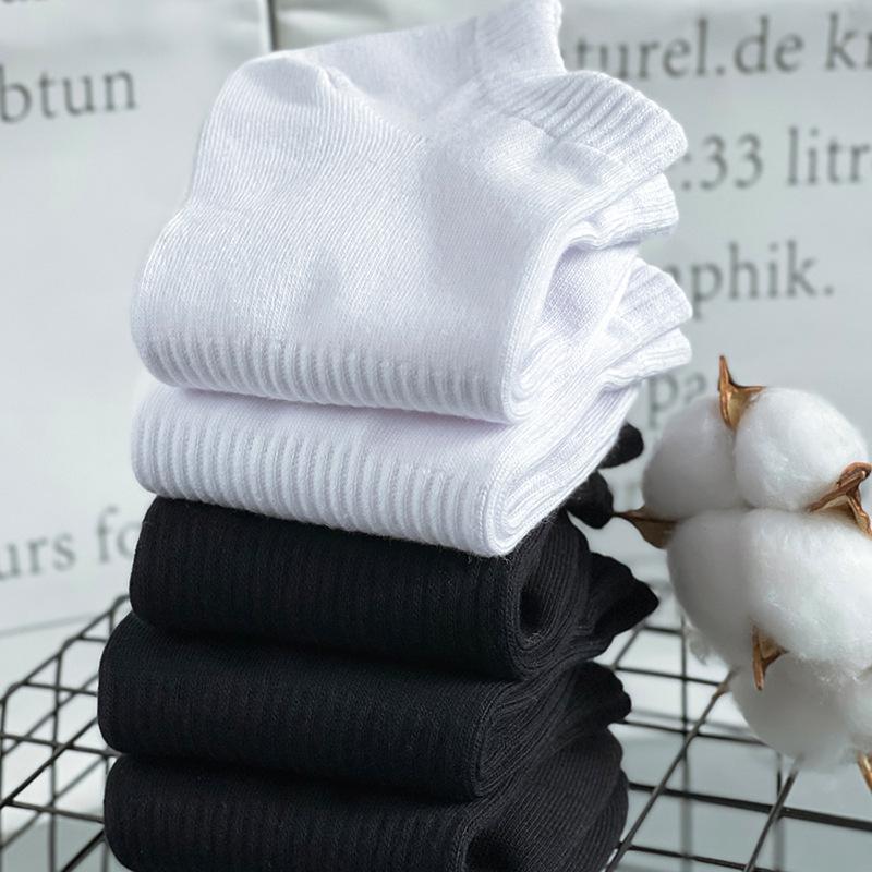 Men's & Women's Ankle Boat Socks: Black & White, Solid-Color, Odor-Resistant, Versatile, Thin Sports Socks for Spring/Summer