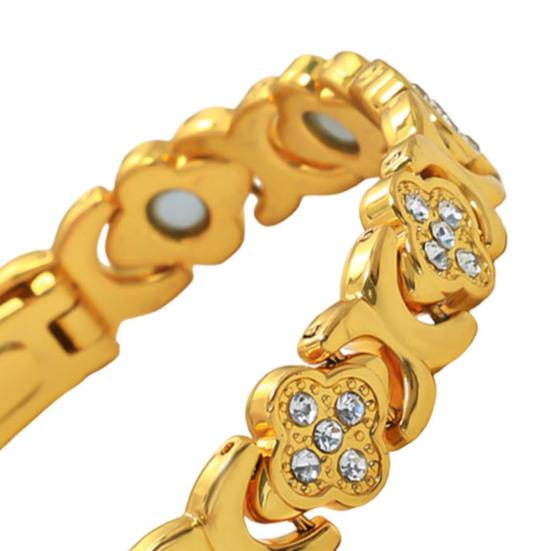 Women Bracelet Flower Shape Sparkling Rhinestones Inlaid Versatile Electroplated Smooth Surface Bracelet Dress Up Jewelry Gift