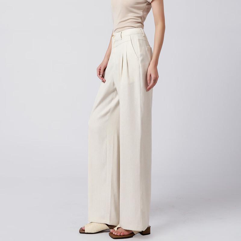 RAIN.CUN Women's Oat Loose Cotton Linen Straight-Leg Pants