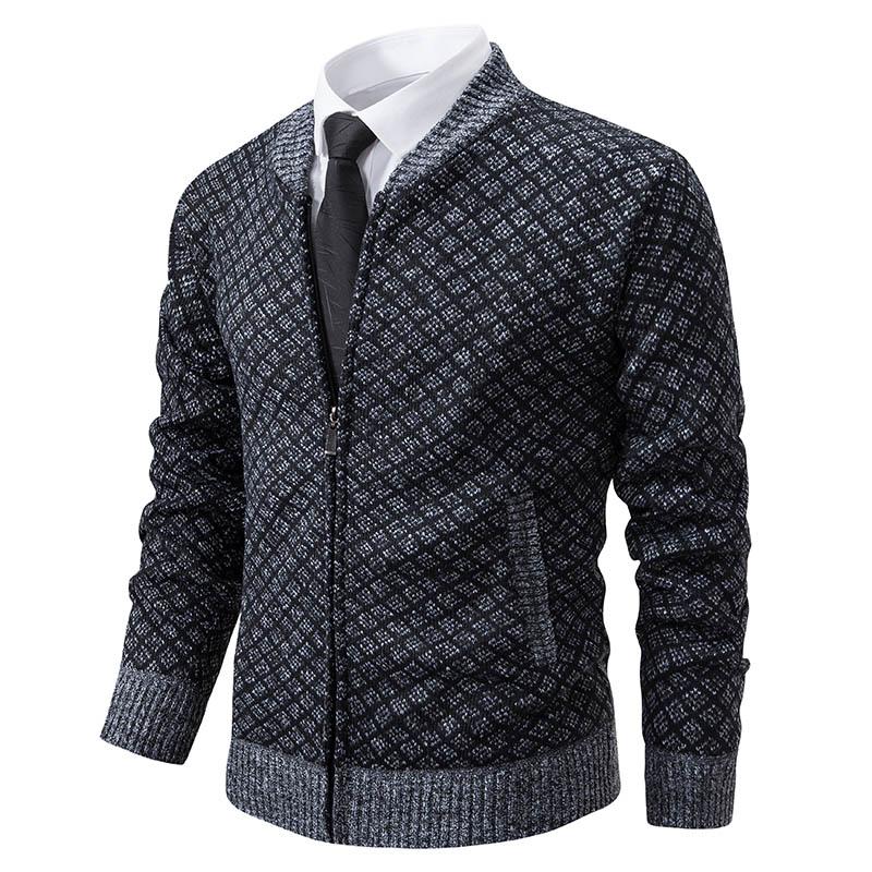 Cardigan casual da uomo, maglioni con colletto alla coreana in pile più spessi e caldi, capispalla autunno inverno da uomo, maglioni aderenti, giacche