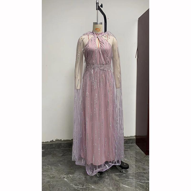 Damen Elegant Quasten Pailletten Partykleid Maxi Langarm Sexy Ausgeschnitten Rundhals Abend Hochzeitskleider