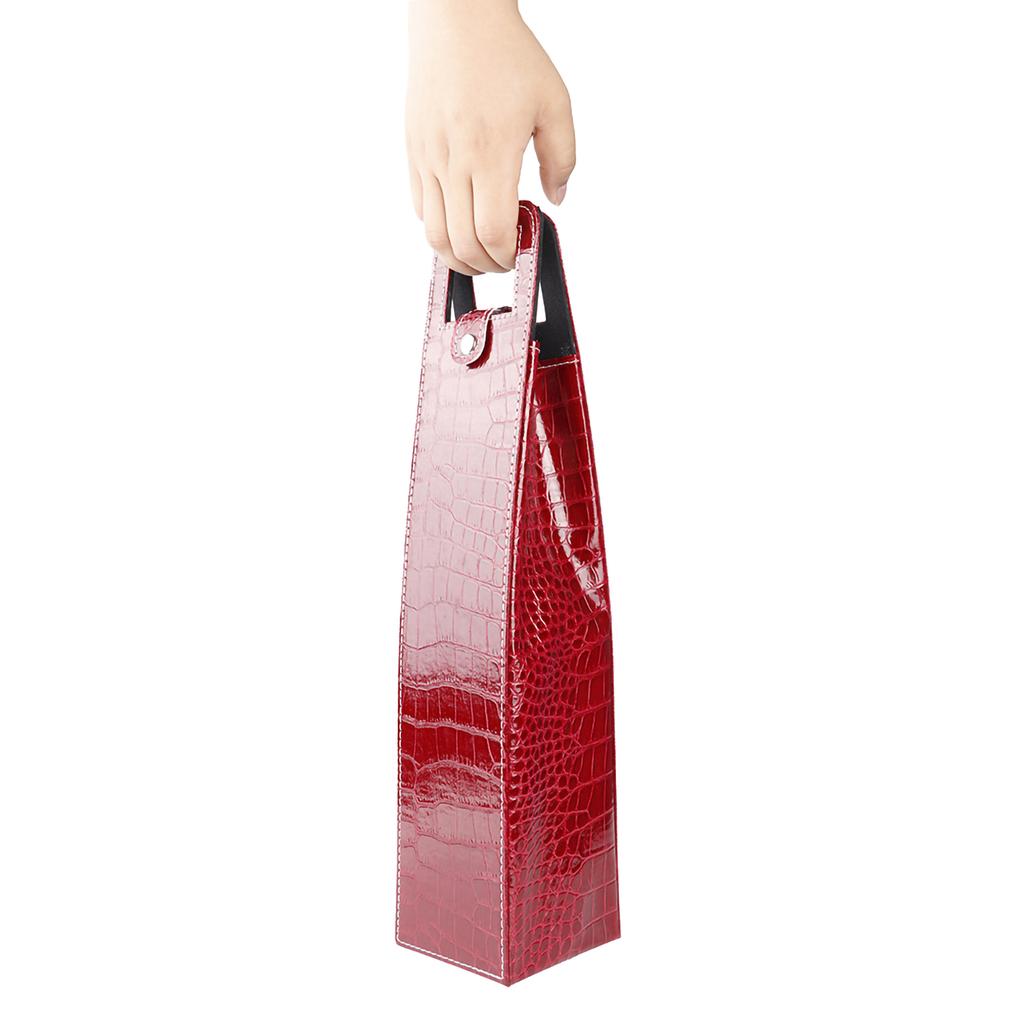 PU Resuable Leather Wine Tote Bag Champagne Beer Gift Bags Carrier(red)