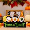 2Pcs Creative Halloween Gnomes Pumpkin Witch Figurines Wooden Block Table Sign For Festives Home Shelf Tiered Tray Decors