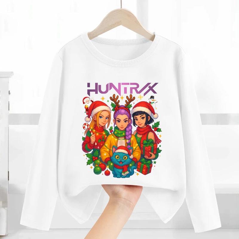 Merry Christmas Kpop Demon Hunters Print Fashion Kids T Shirt Casual Children Clothes Autumn Baby Boys Girls Long Sleeve T-shirt