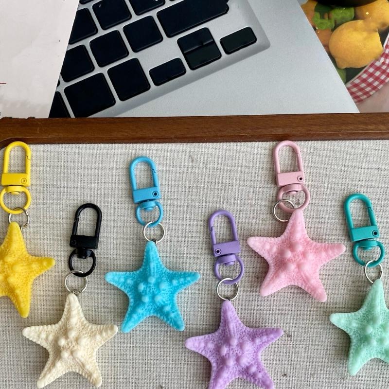 Pentagrams Pendant Keyring Colorful Starfish Shaped Keychain Handbag Charm Decoration Stylish Car Key Holder Ornament