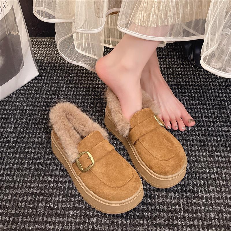 Women's soft elastic thick soles heightening winter fur one warm anti-cold padded snow boots non-slip wear casual sports cotton boots fur shoes