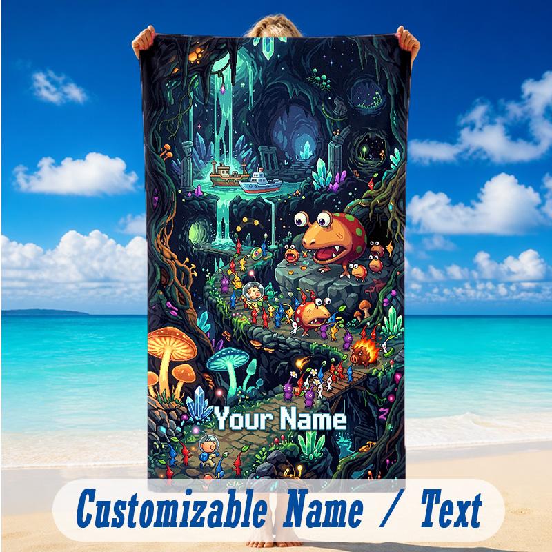 Beach Towel Custom Name Text, Quick Dry Large Towel For Beach HomePikmin