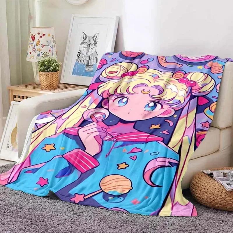 Anime Kawaii Sailor Moon Zuhause Cartoon Bedruckte Decke Picknickdecke Warmer Flanell Weich und Bequem Zuhause Reisen Geburtstagsgeschenk