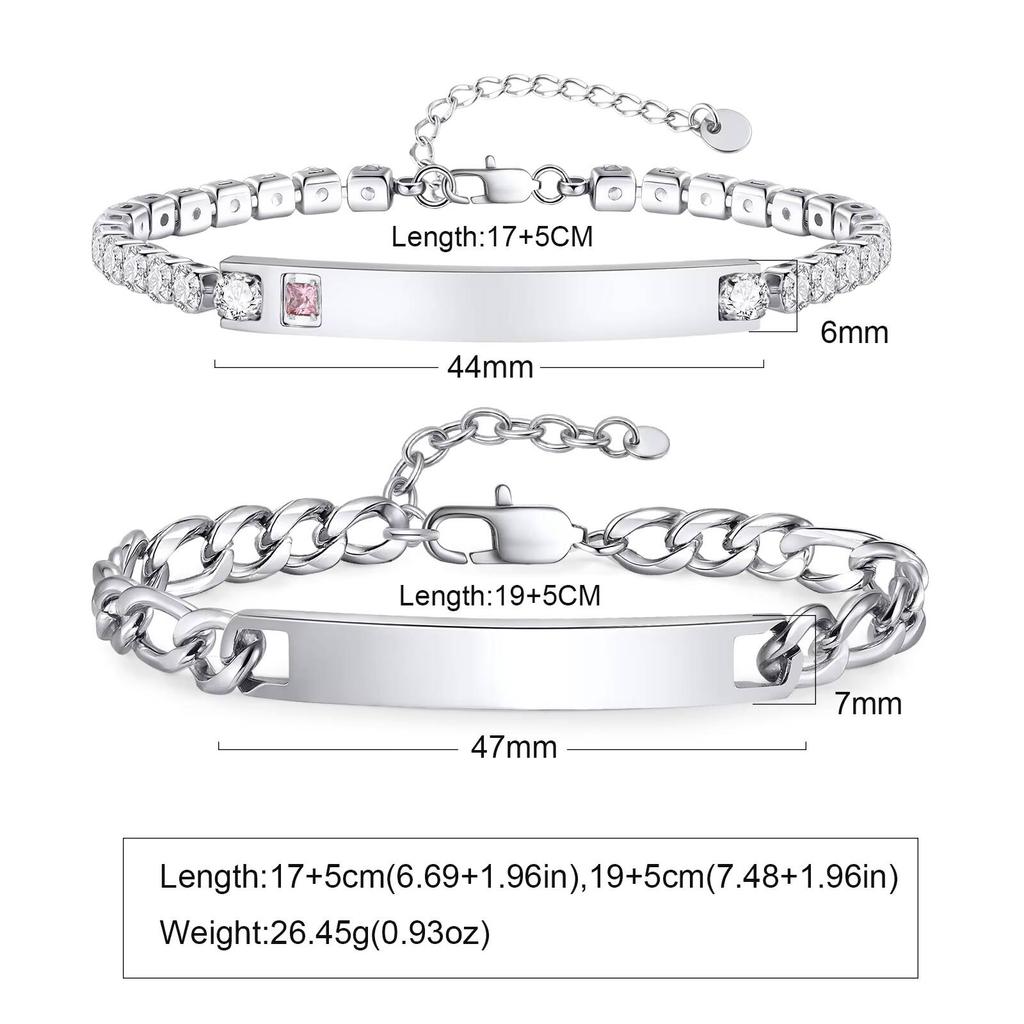 Vnox Free Custom Couple Bracelets for Men Women, Stainless Steel Adjustable Chain Wristband, Valentine's Day Birthday Gift New