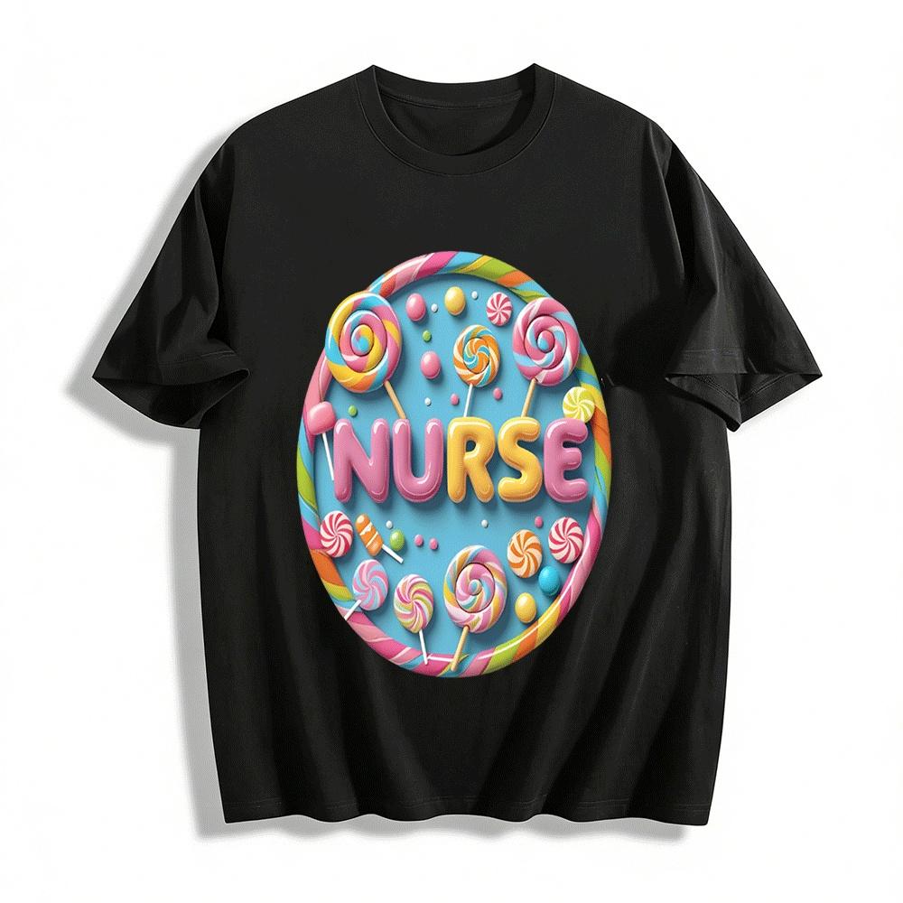 Candy Style NURSE Print Nurse Themed Casual Top Pure cotton T-shirt XXS