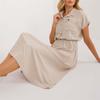 Buttons Casual Dress Midiskirt Women's Clothing Solid Color Short-Sleeved