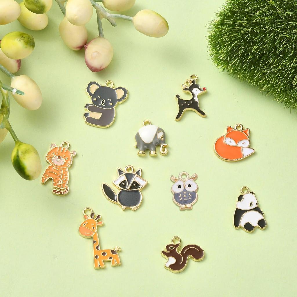 DanLingJewlry 50Pcs 10 Styles Zoo Animal Charms Cute Enamel Animal Charms Panda Fox Giraffe Tiger for DIY Jewelry Making