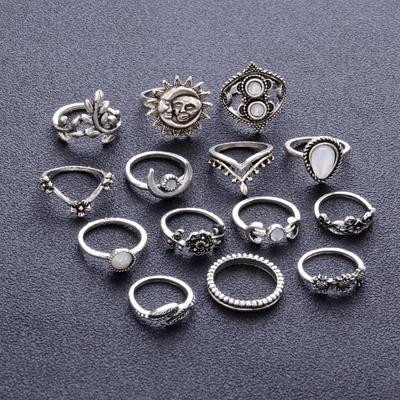 Neu 14 Stücke Vintage Sonnenblume Mond Form Frauen Knuckle Band Ringe Set Finger Schmuck