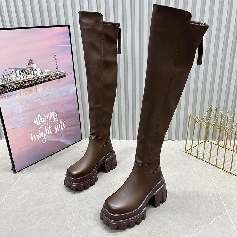 Leather Chunky Women High Boots Platform Fashion High Heels Boots 2025 Trend Winter Goth Gladiator Pumps Motorcycle Botas Mujer