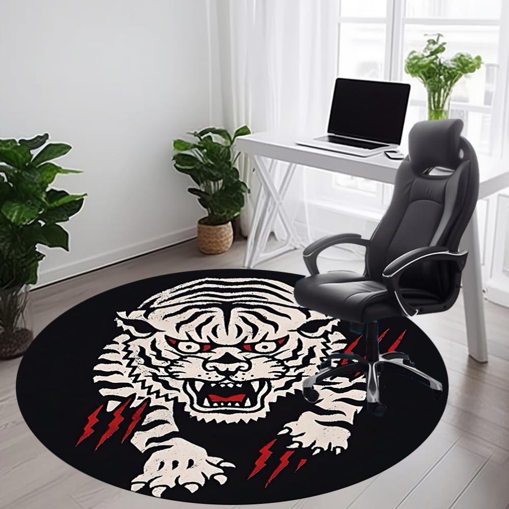 1pc Tiger Print Chair Carpet for Office, Round Non Slip Durable Large Size Office Carpet, Suitable for Office