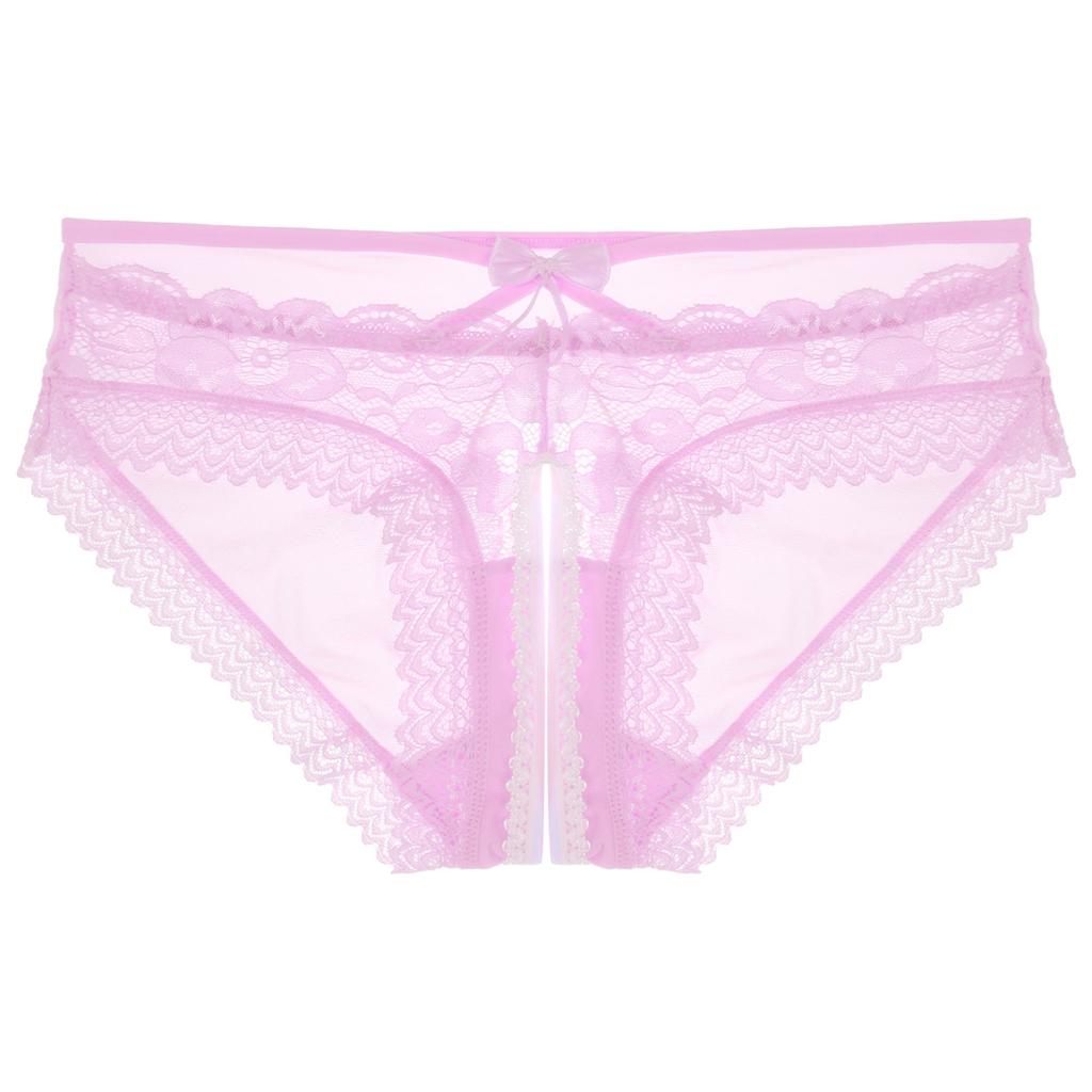 Men Sexy Lace Lingerie Knicker Briefs Sissy Underwear Bowknot Crotchless Panties Underpants Nightwear