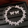 Silver Needle Cubic Zirconia Teardrop Pendant Necklace & Earrings Set - French Court Style, Light Luxury Jewelry for Versatile Elegance