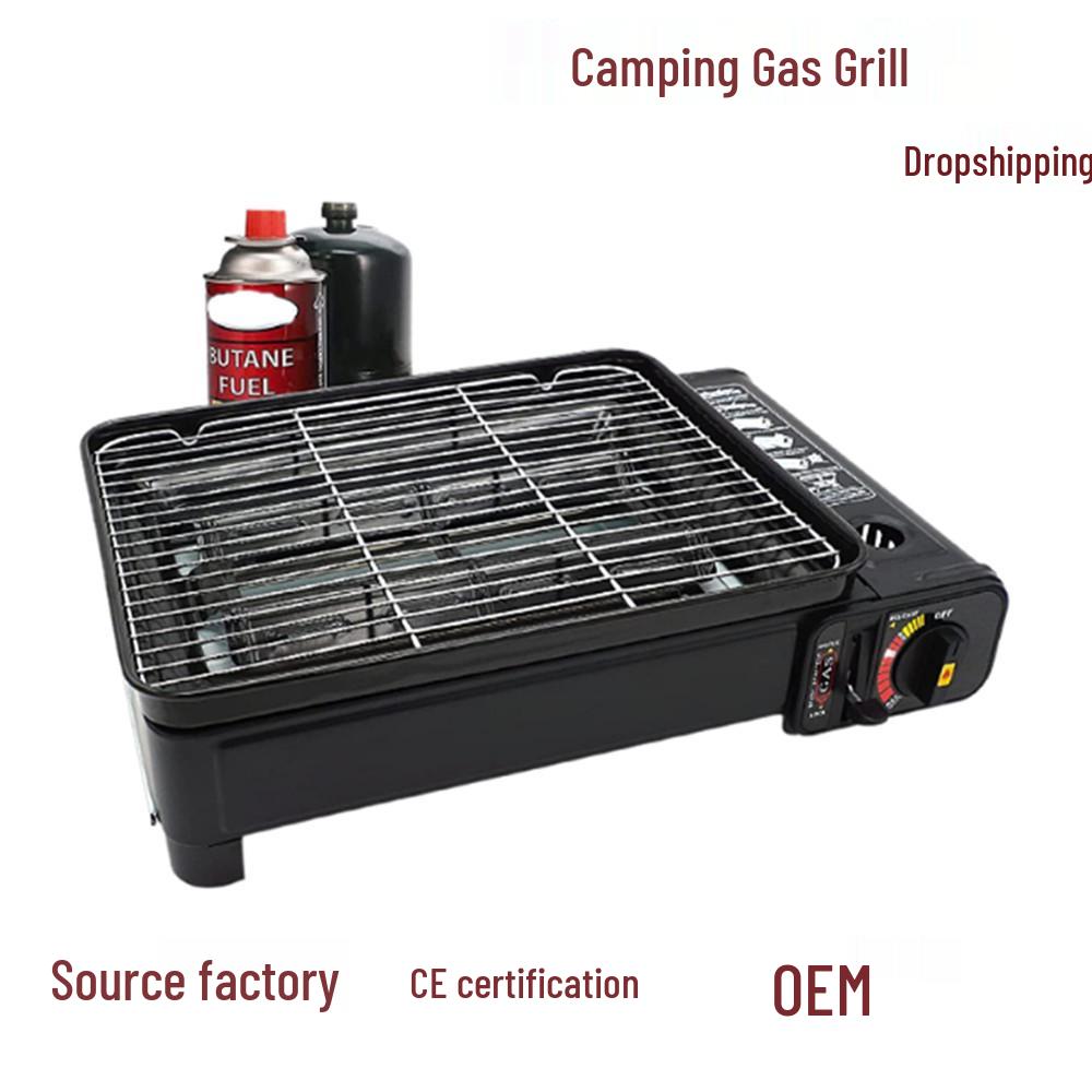 Portable Outdoor Smokeless Gas Grill for Camping and Barbecue with Cassette Gas Stove and Meat Rack