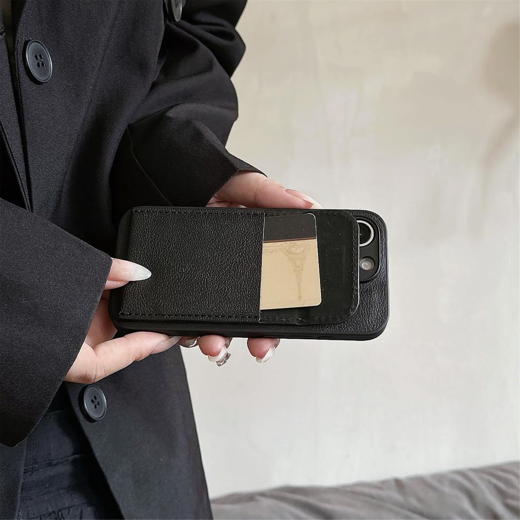 Lychee Pattern for Apple 17air Mobile Phone Case Card Holder for IPhone15 Simple 12 Plain Leather All-inclusive Protective Cover