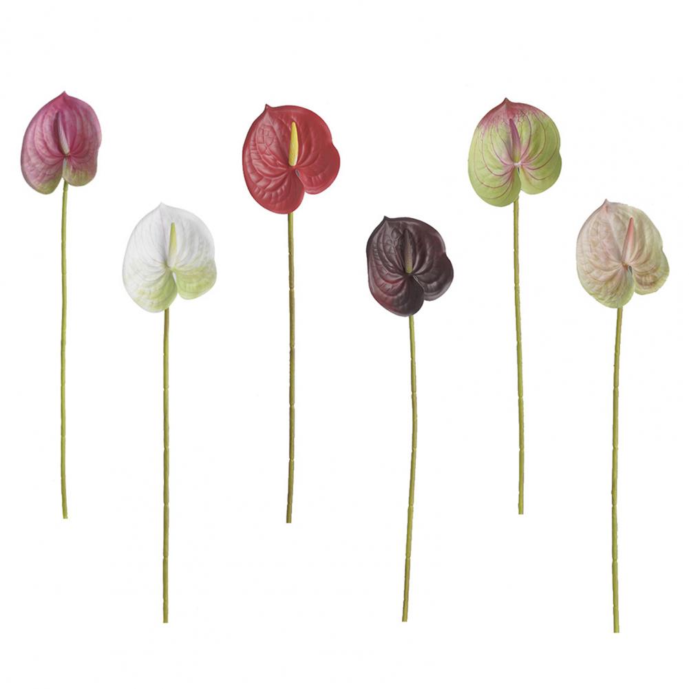 1 Branch Artificial Flower Real Touch Anthurium Lotus Artistic 3D Printing Elegant Vivid Fake Anthurium Flower Photography Props