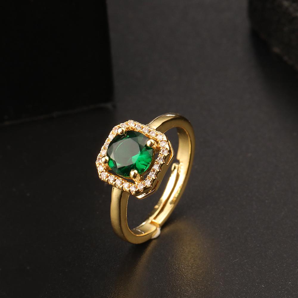 Vintage grandmother green gemstone ring zircon eye snake metal ring niche design temperament open ring
