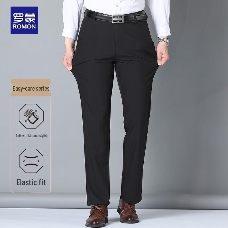 Rommon Men's Non-Iron Anti-Wrinkle Straight-Leg Casual Pants