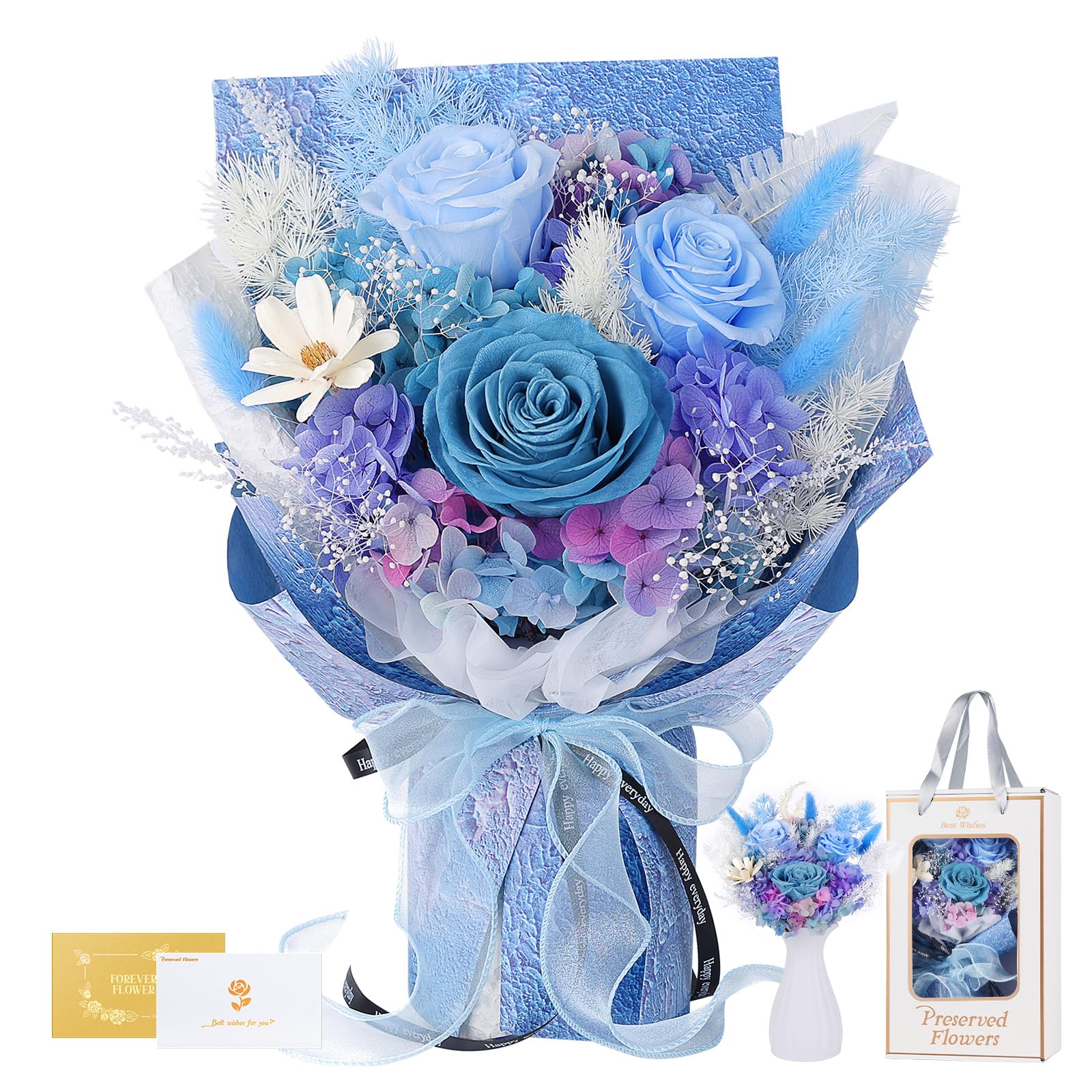 

Preserved bouquet of 4 vase never graduation popular for popular for birthday present flowers, blue, roses, scented, included, withers, ceremony, синий