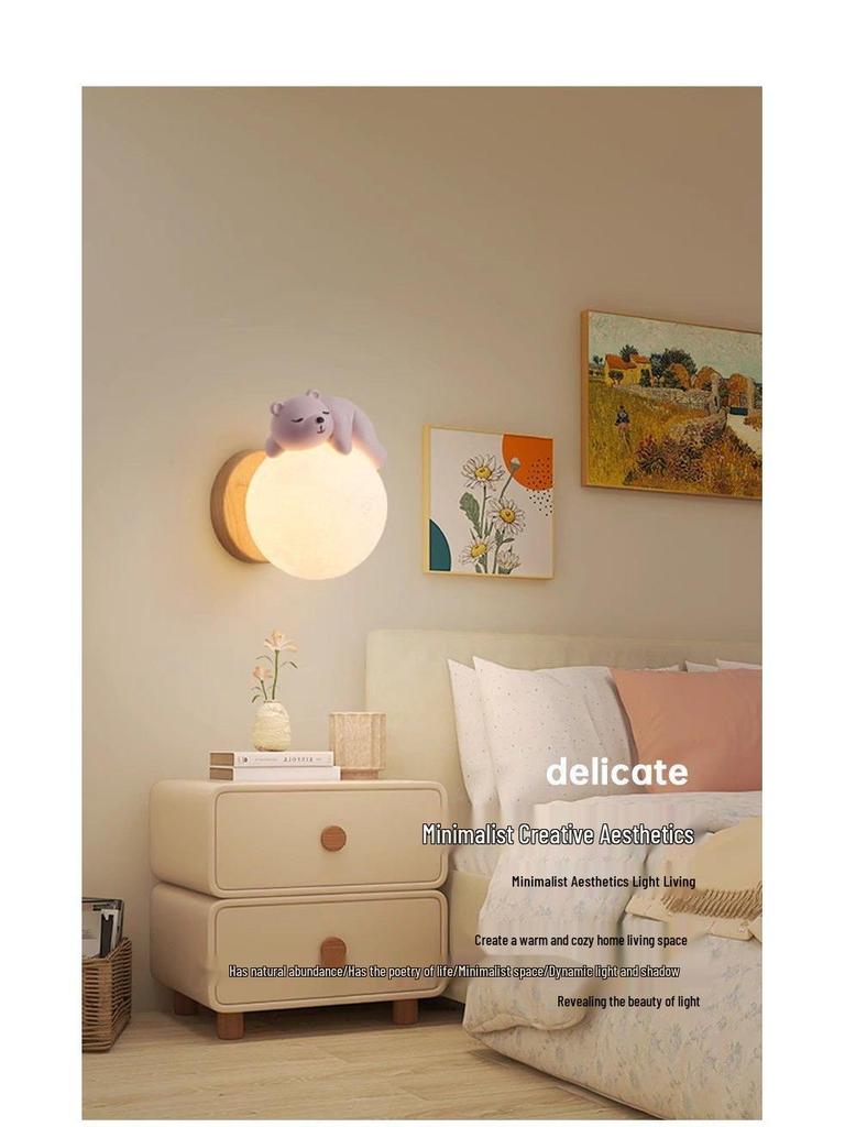 Nordic Moon Astronaut Wall Light for Kids' Rooms - Creative Cartoon Bedside Lamp for Boys and Girls.