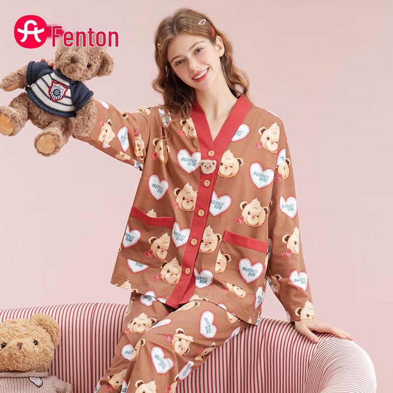 Fenteng Women s Pure Cotton Bear Tribe Pajamas Set XL