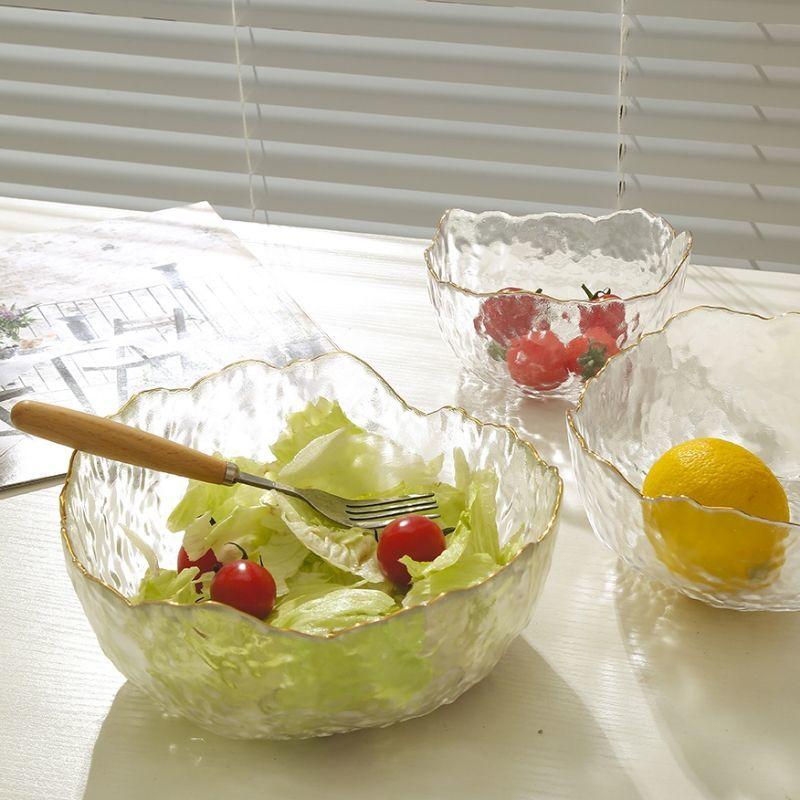 Fruit Platter, Home Living Room, Gold Edged Glass Bowl, Light Luxury and Grand Dish, Dessert and Salad Bowl