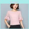 Summer Women Polka Dot Print Short Trumpet Sleeve Tops Stylish Casual Shirt