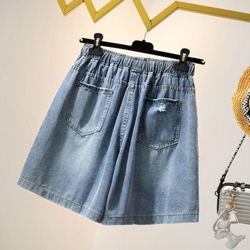 Plus Size Women's Embroidered Denim Shorts - Summer 2026, Loose Fit, Wide Hips, Thick Slimming, Wide-Leg Capri Pants