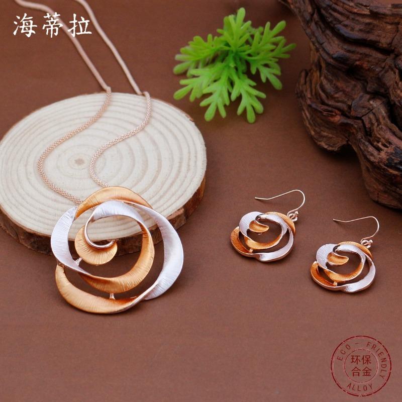 New Enamel Color Hollow Rose Earrings Pendant Set Women's Fashion High-end Rose Necklace