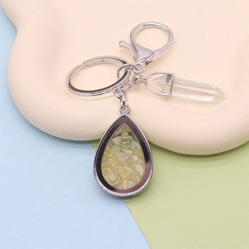 Natural Stone Crystals Teardrop Shape Photo Locket Keychain Featuring Diamonds Cut Designs for Sentimental Gifts