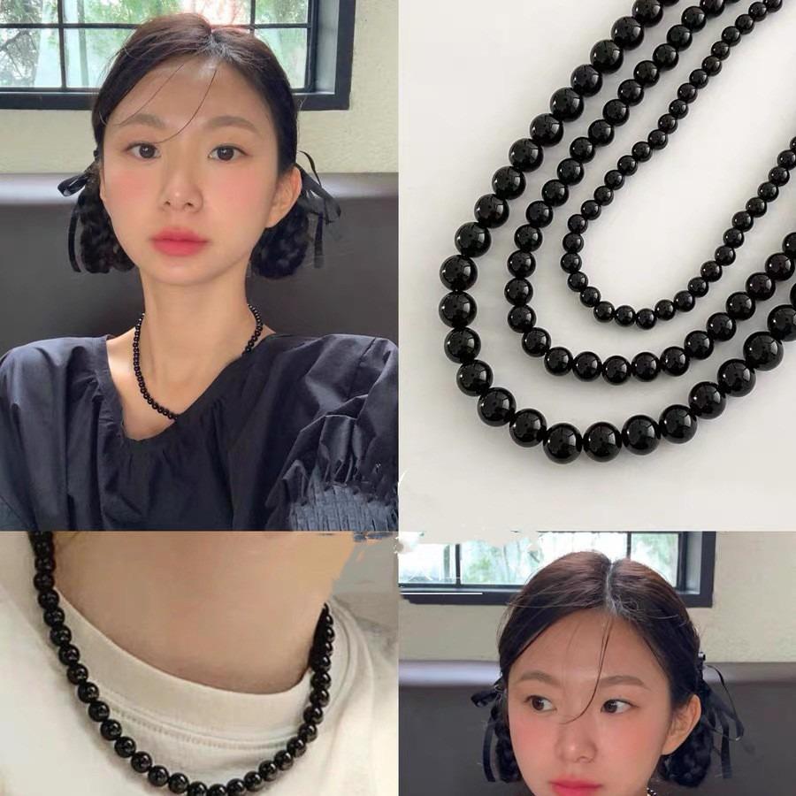 Colier retro cu mărgele negre: Lux de înaltă calitate, stil rece pentru femei
