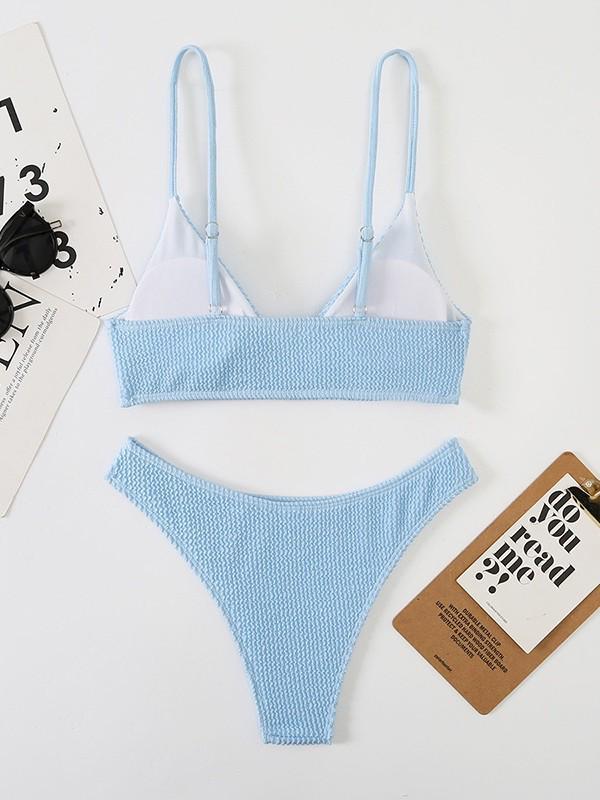 Trending Women's Solid Color High Waist Adjustable Triangle Bikini