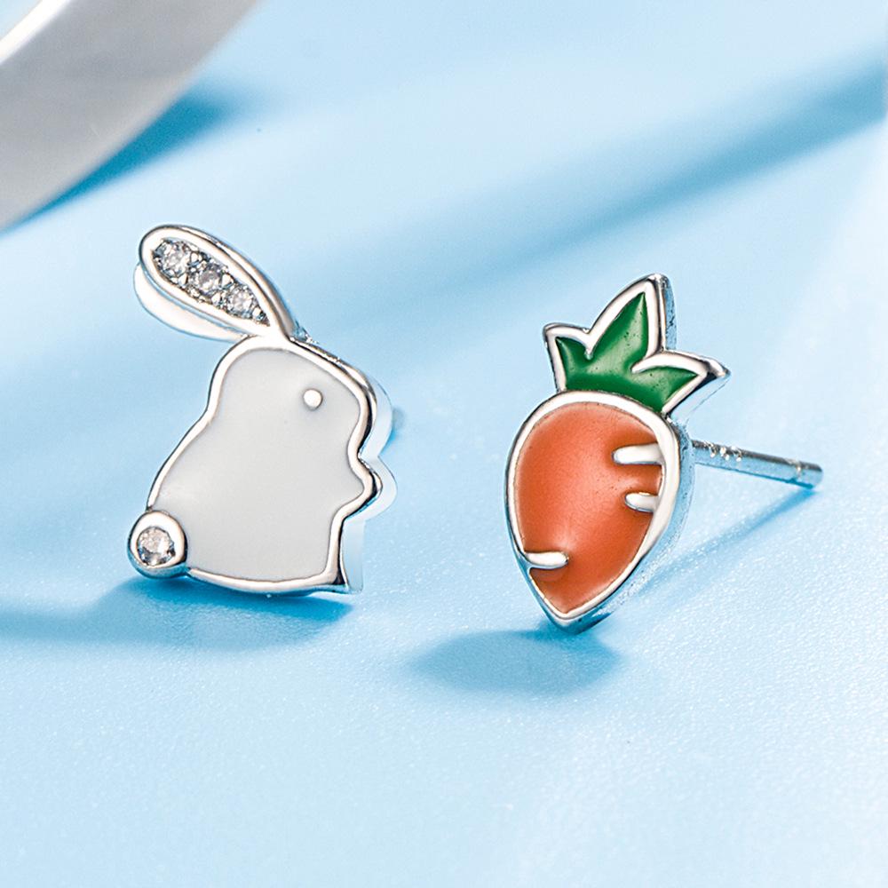 Charming Asymmetrical Rabbit Carrot Earrings: Cute, Creative, Versatile Cartoon Design for Women