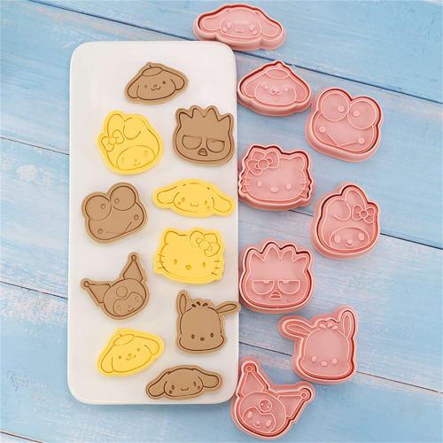 Set of 8 Hello Kitty Cookie Molds, Sanrio Cookie Molds, Cookie Cutters for Biscuits, DIY Baking, Press-Type Cookie Molds, Kitchen, Kids, Prizes, Lunch