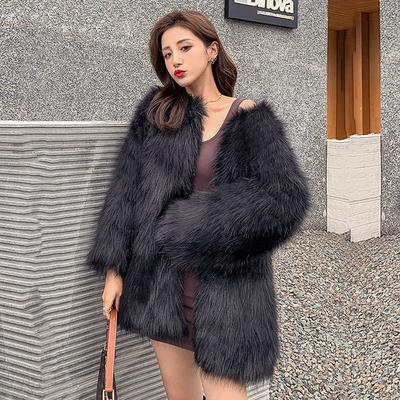 Imitation Fur Coat Women's Medium and Long Winter Imitation Fox Hair Slim and Thin Thickened Fur Coat