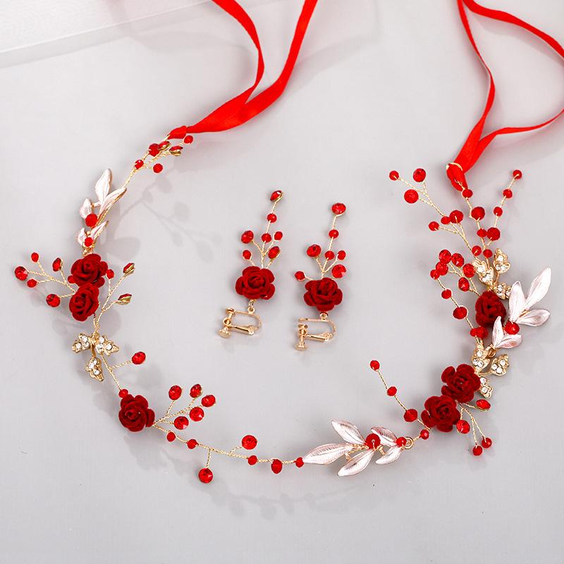 Bridal Wedding Headband Earrings Set Vintage Dress Headwear Bride Garland Head Hoop Headbands Jewelry Headdress Hair Accessories