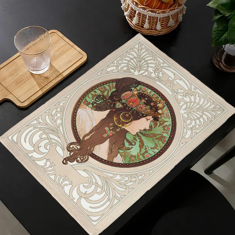 Alphonse Mucha Tischmatte Küchen Dekoration Platzset Tisch Für Hochzeit Esszimmer Zubehör Tischmatte