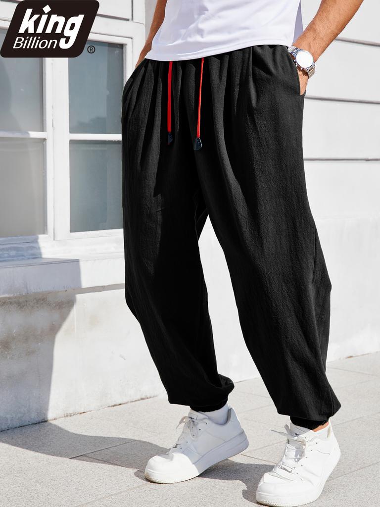 Men's Casual Harem Pants Ankle Cuffed Solid Color Loose Fit Oversize Drawstring Elastic Waist Streetwear Hip Hop Trendy Trousers