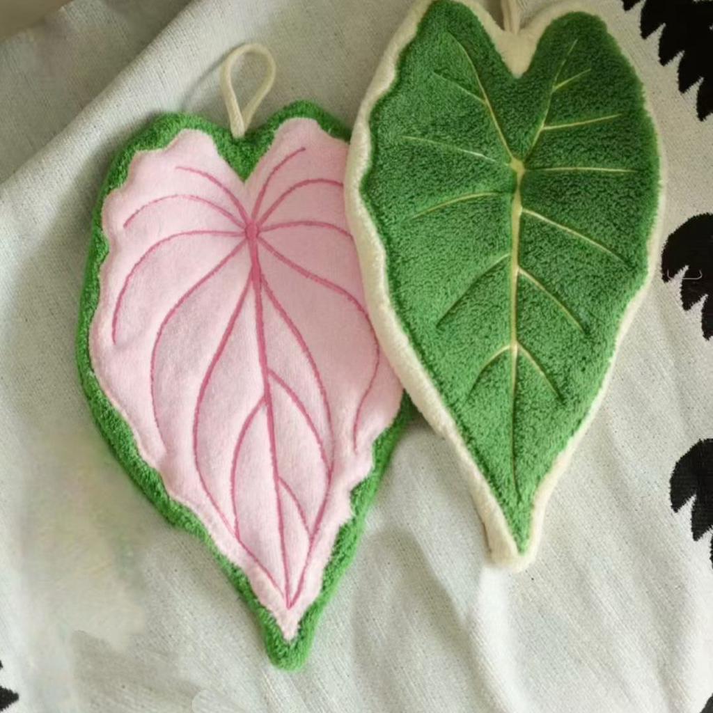 Plant Leaf Hand Towel, Hanging Type Kitchen Bathroom,Portable Towel Rag Water Suction Cleaning Plant Handkerchief Towels