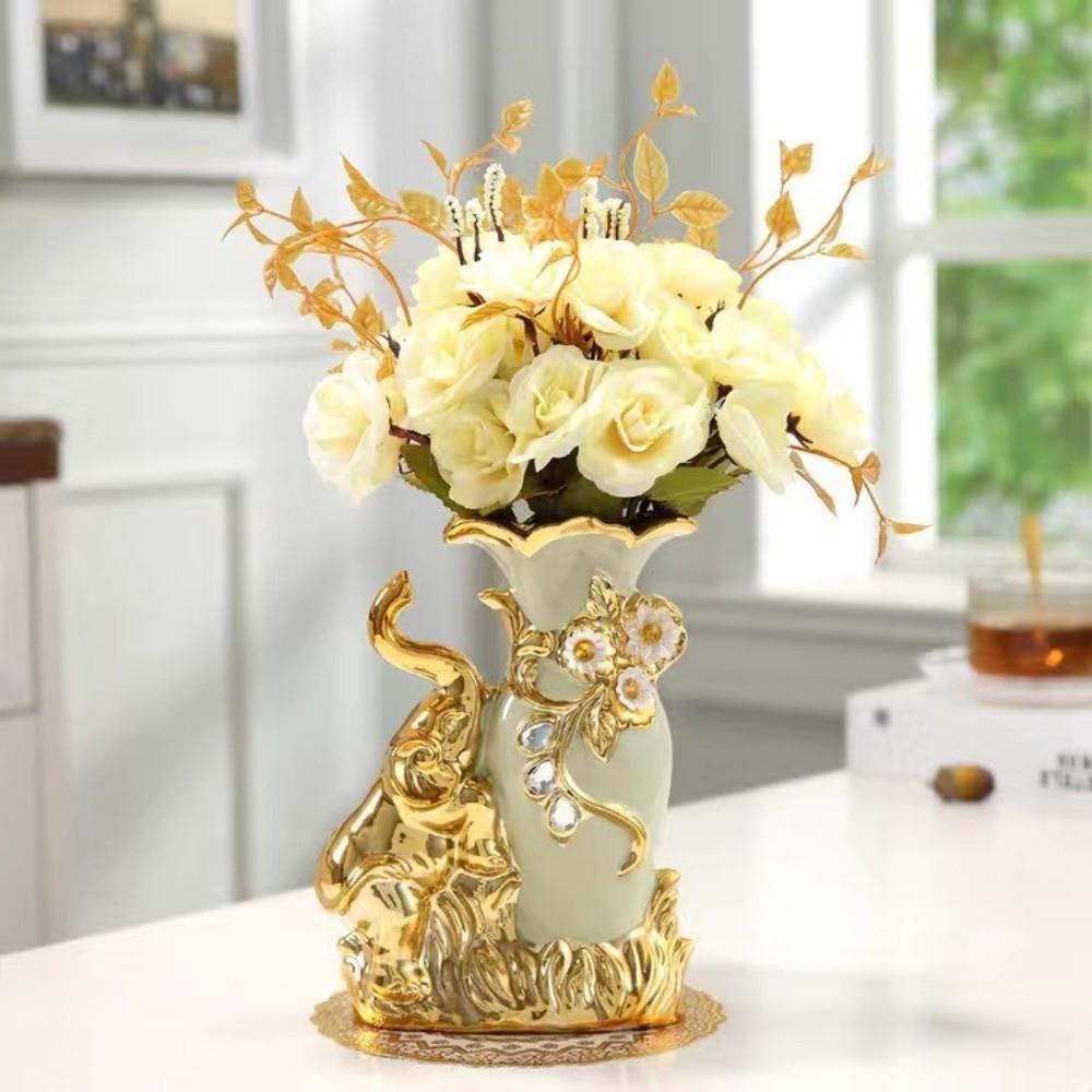 European Style Ceramic Gold Vase Modern Flower Container Arrangement Elephant Vase  Home Decoration