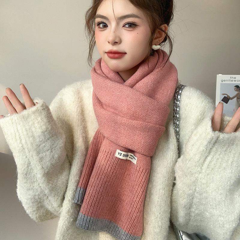High-value winter girl warm scarf thickened knitted wool scarf versatile trendy student dopamine candy color