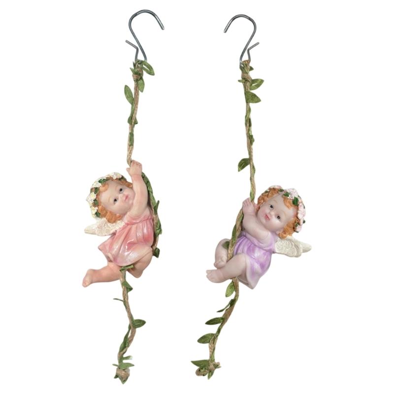 Elegant Flower Fairies Garden Statue Resin Hanging Angel Figurine Ornament With Hook For Balconies And Home Decoration